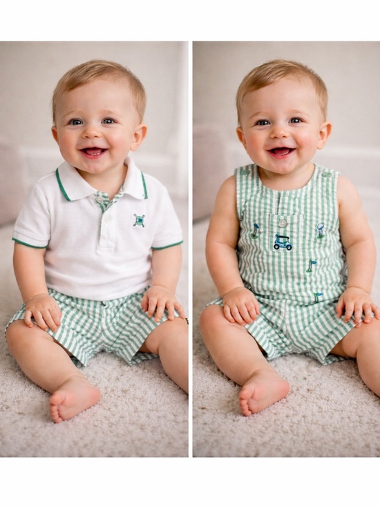 Little Me Other - Little Me 3pc Baby Boy Outfit 6M Golf Set Seersucker Shorts Polo Romper